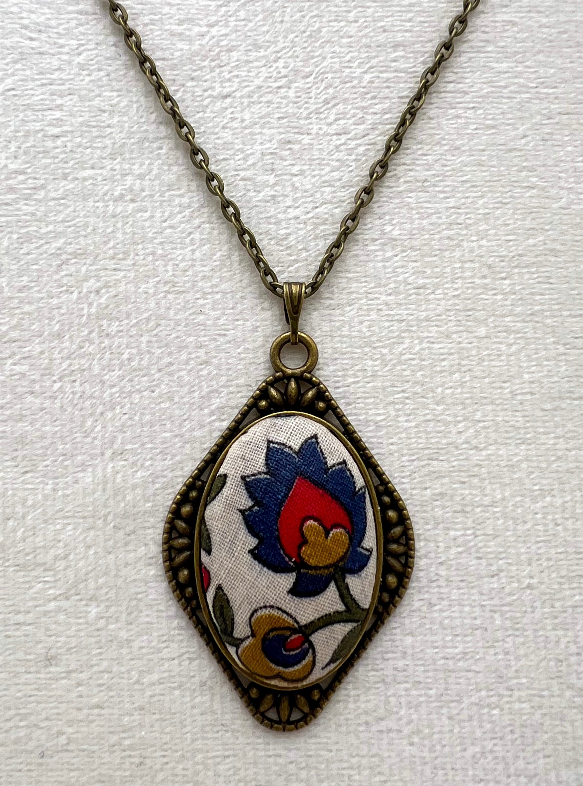 Vintage Textile and Antique Bronze Necklace