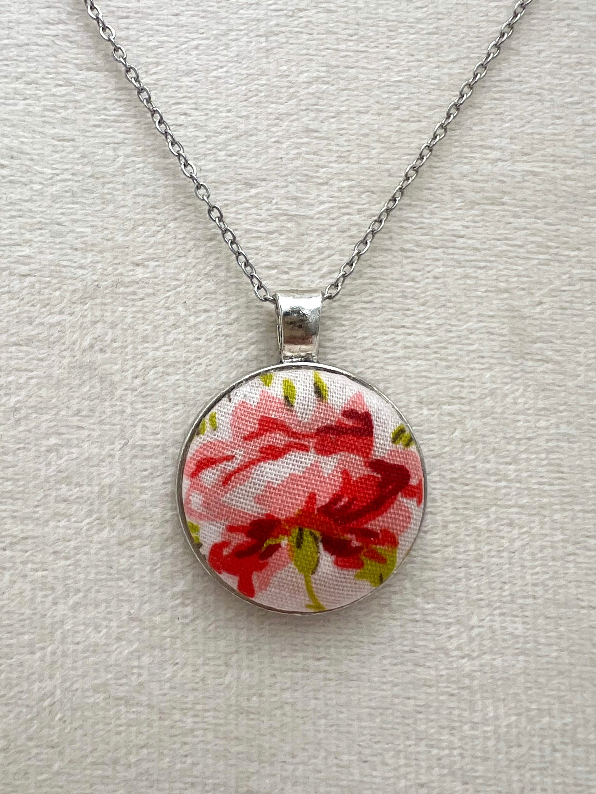 Vintage Rose Textile & Antique Silver Necklace