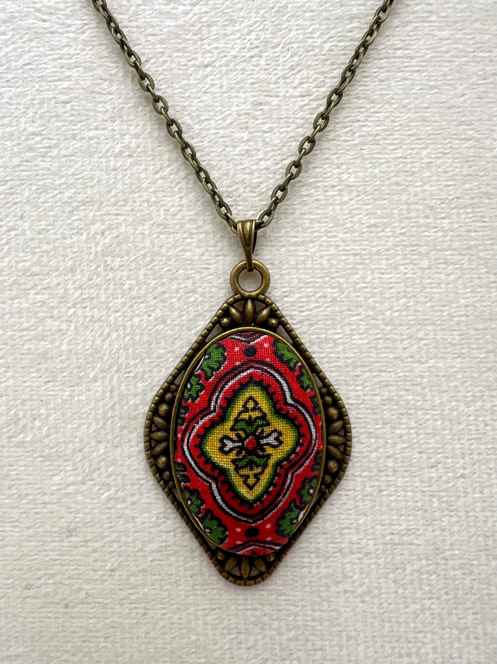 Vintage Textile and Antique Bronze Necklace