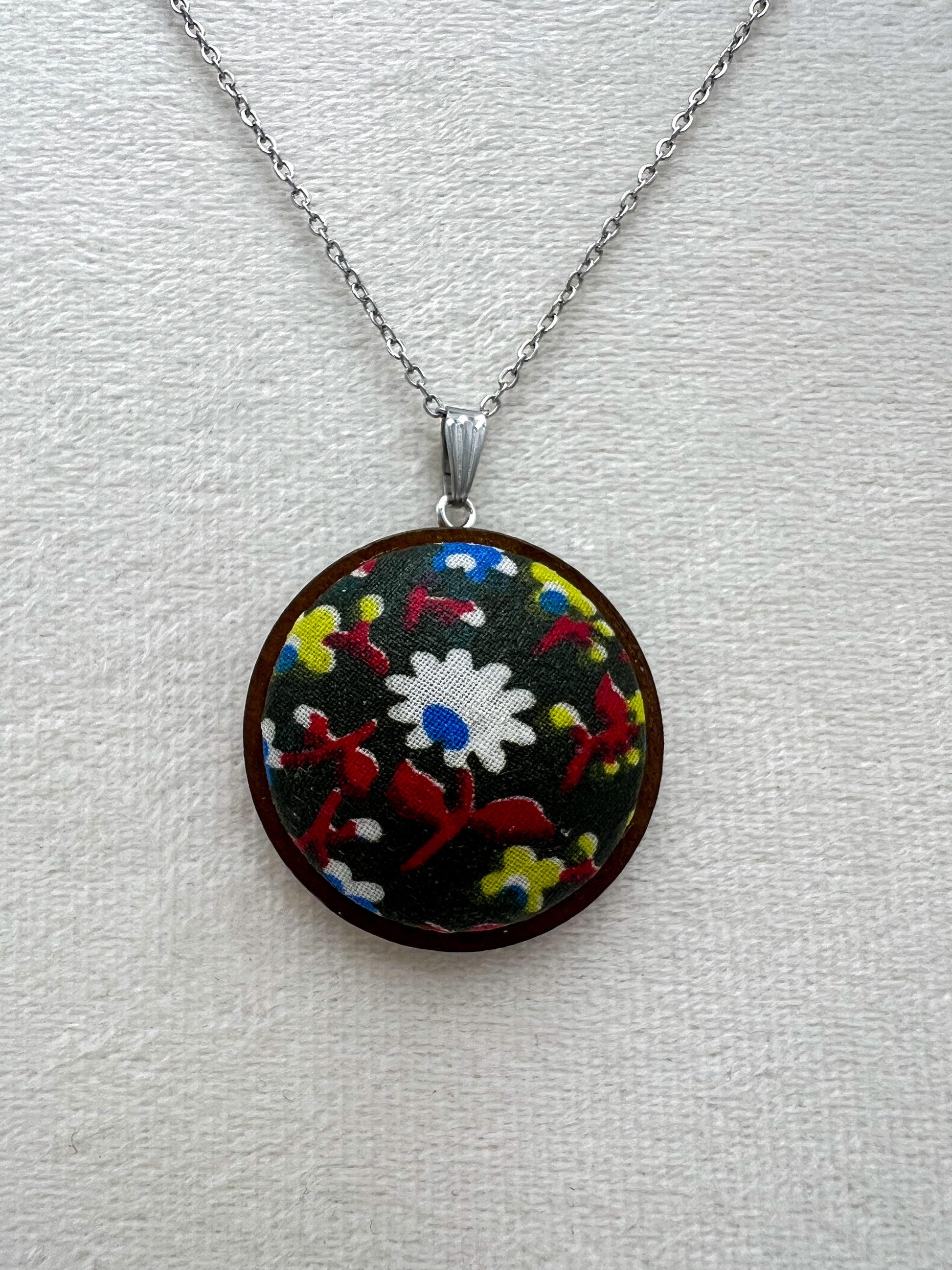 Vintage Textile and Wood Necklace