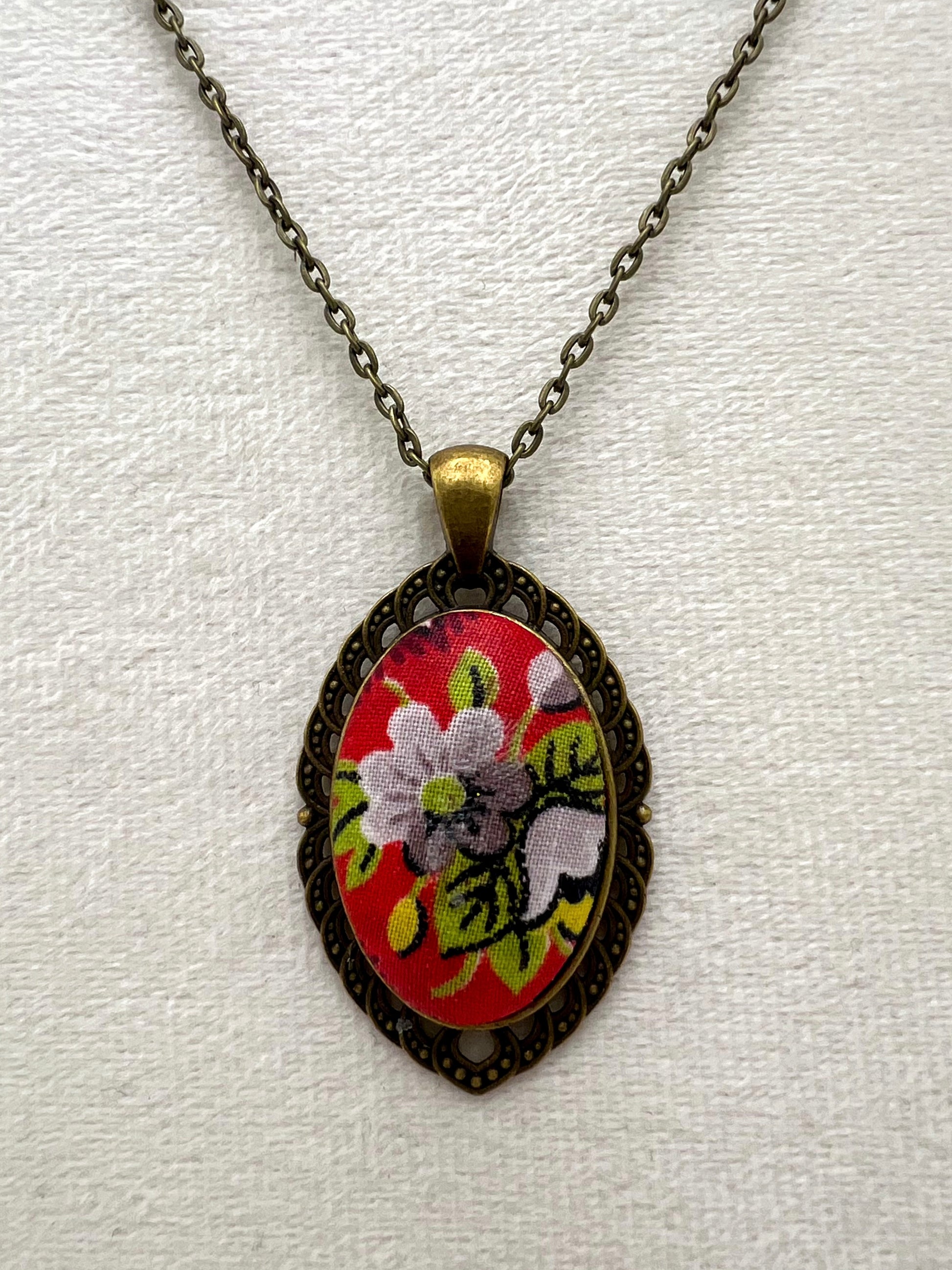 Vintage Textile and Bronze Necklace