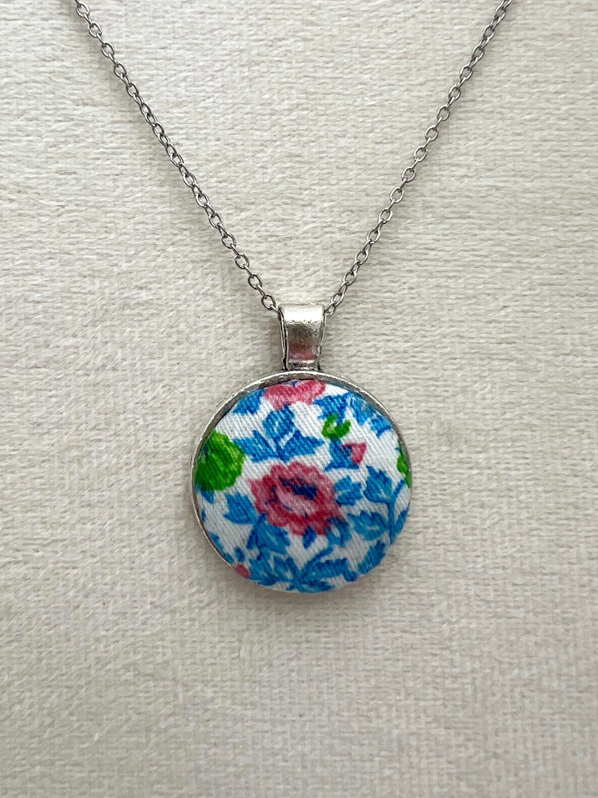 Vintage Floral Textile & Antique Silver Necklace