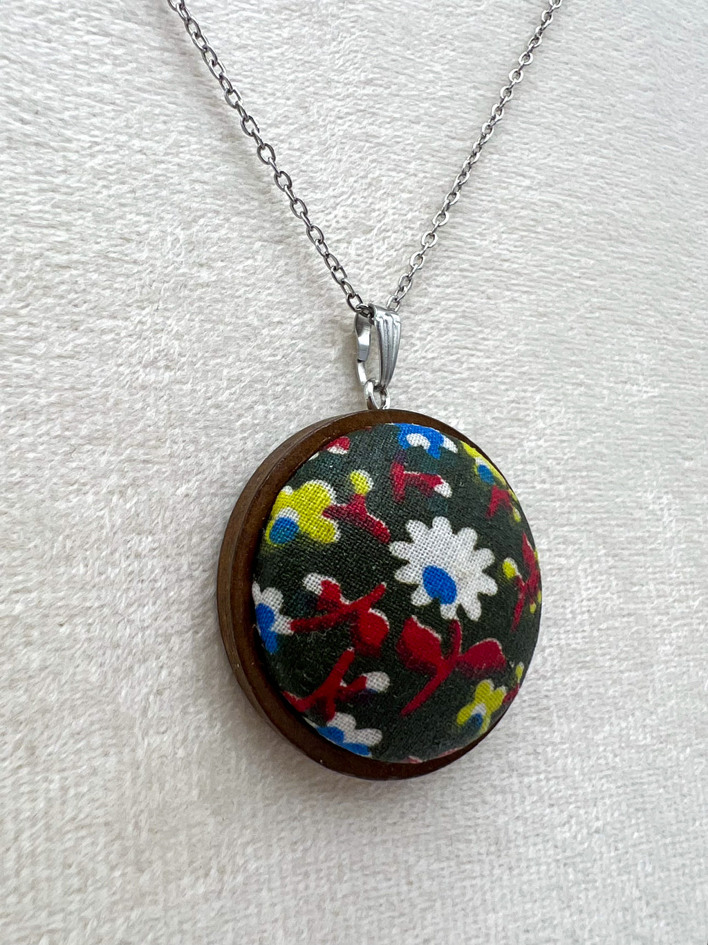 Vintage Textile and Wood Necklace