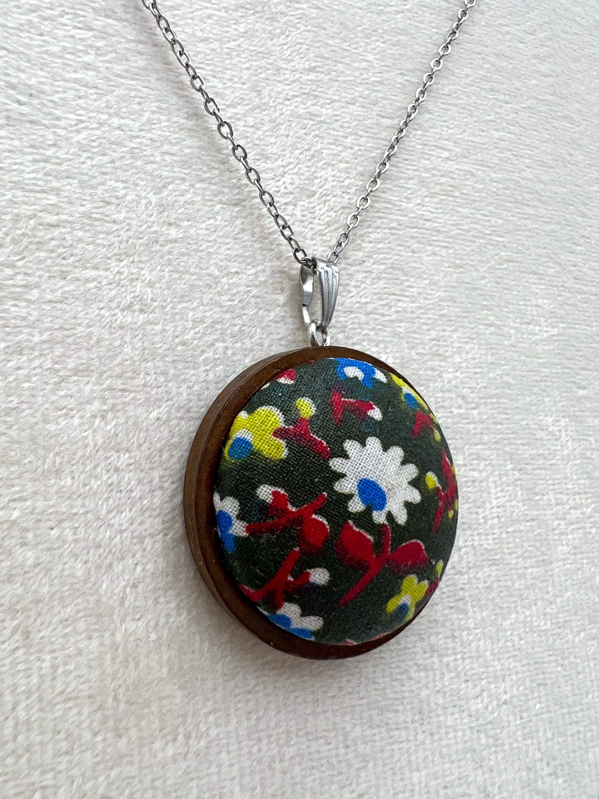 Vintage Textile and Wood Necklace