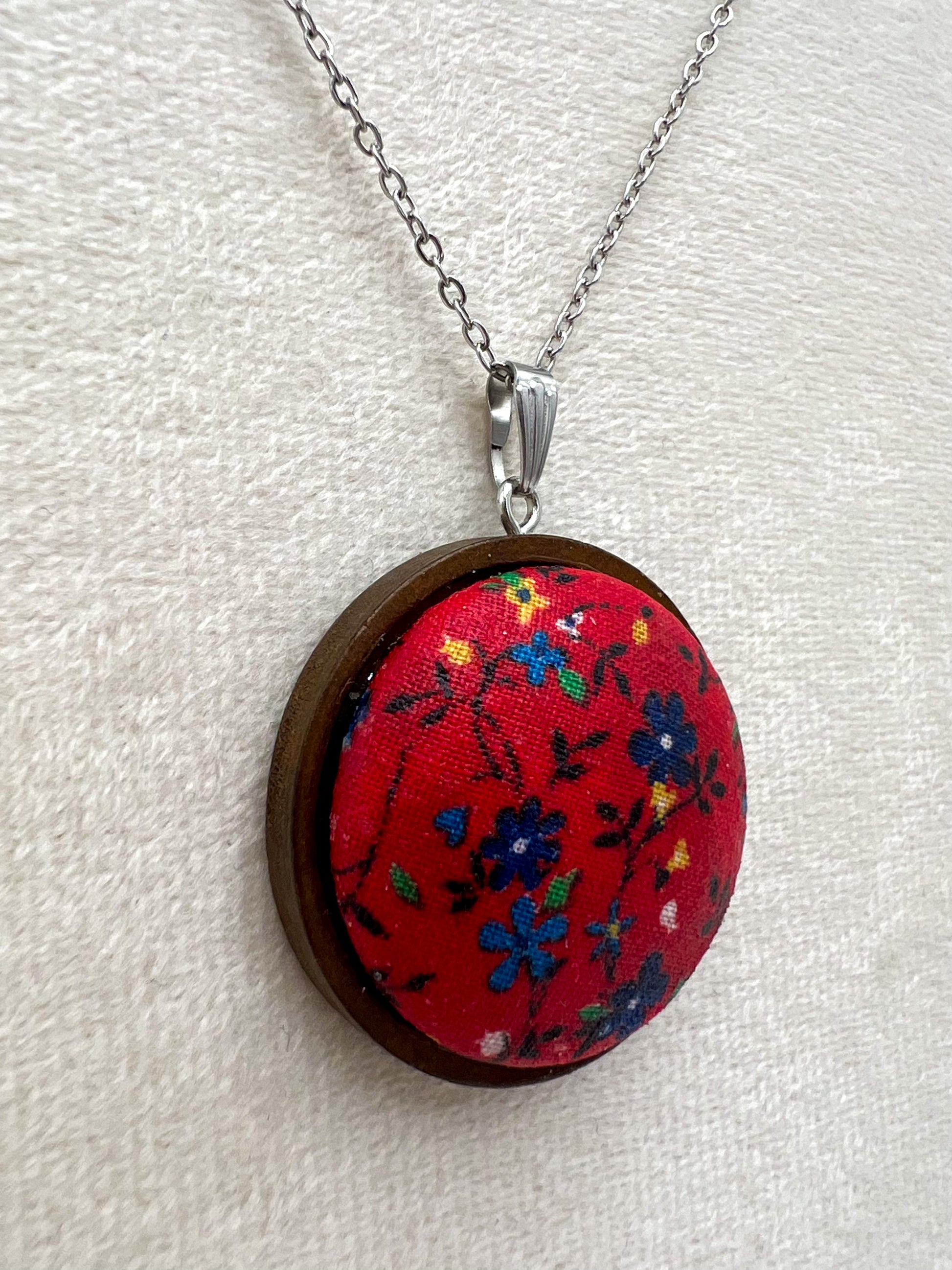 Vintage Textile and Wood Necklace