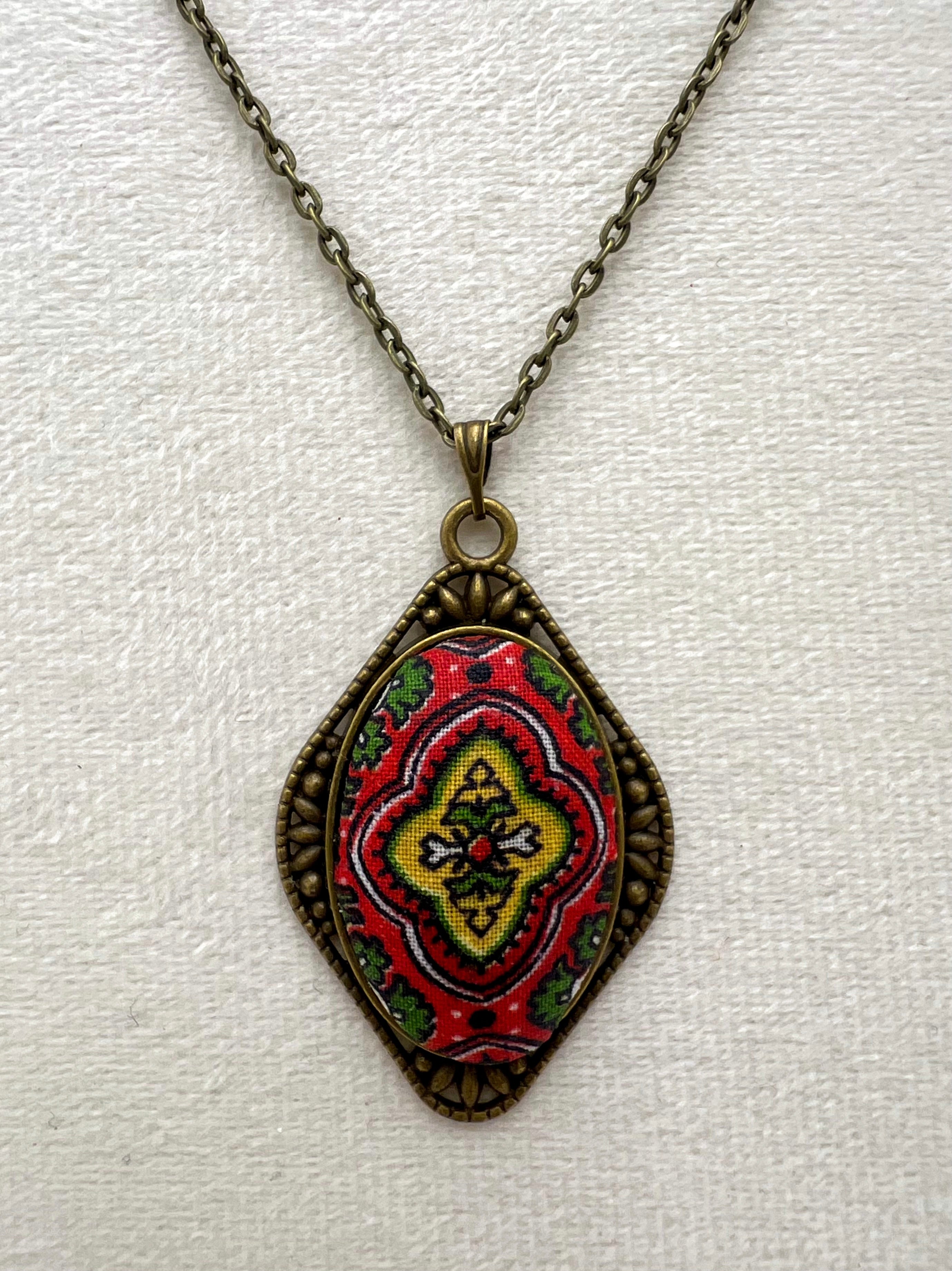 Vintage Textile and Antique Bronze Necklace
