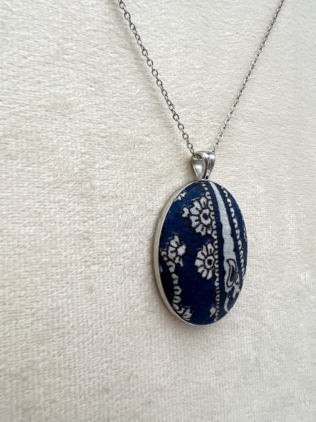 Vintage Blue Textile & Antique Silver Necklace