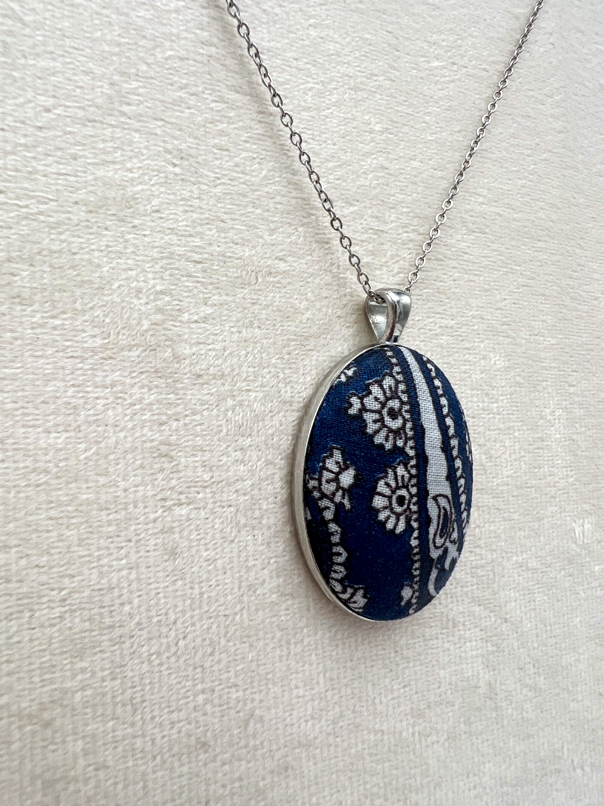 Vintage Blue Textile & Antique Silver Necklace