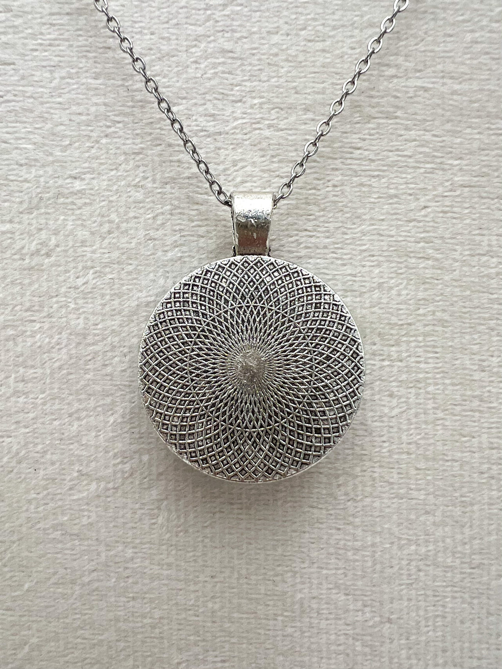 Vintage Lilac Floral Textile & Silver Necklace