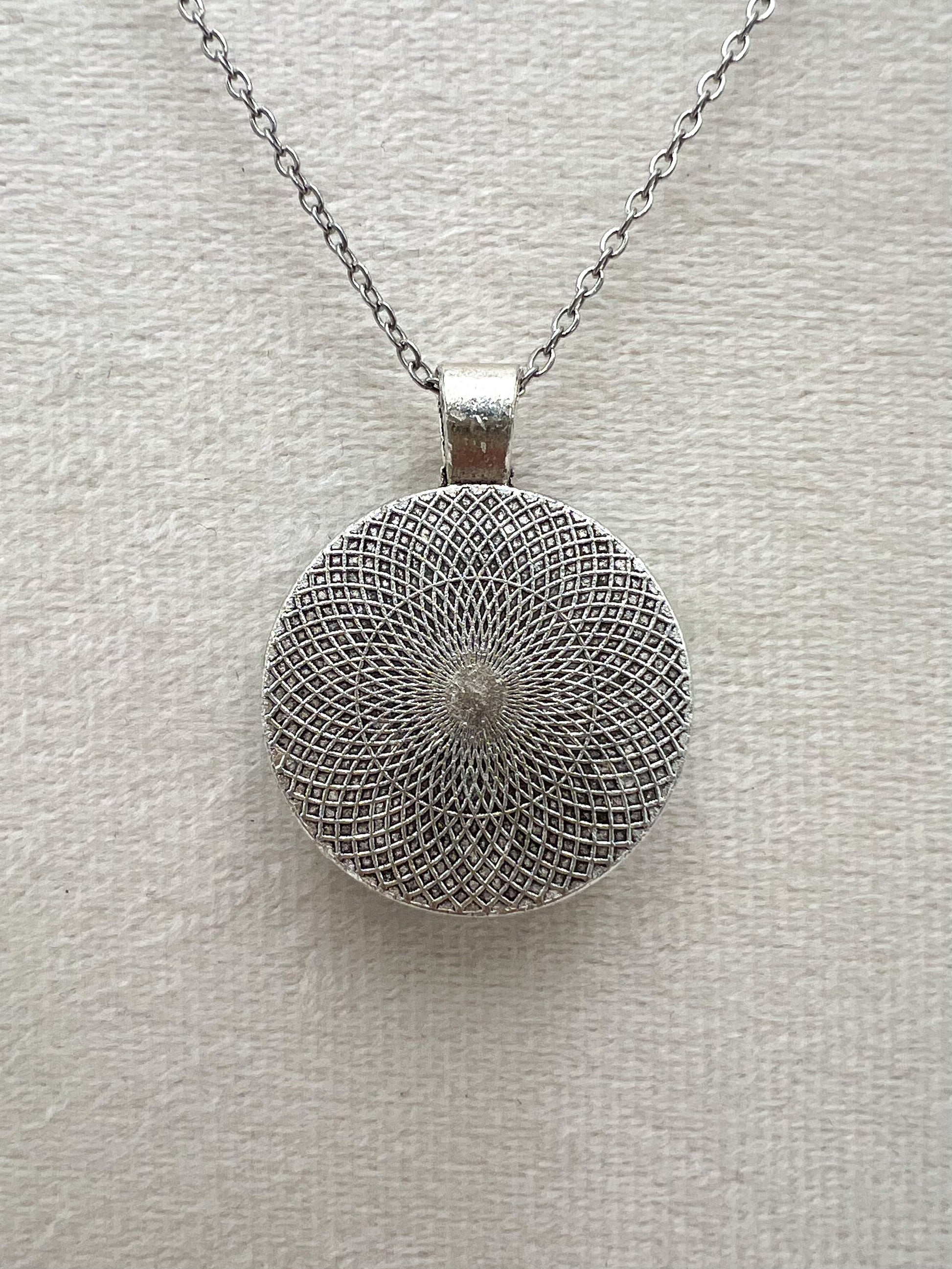 Vintage Lilac Floral Textile & Silver Necklace