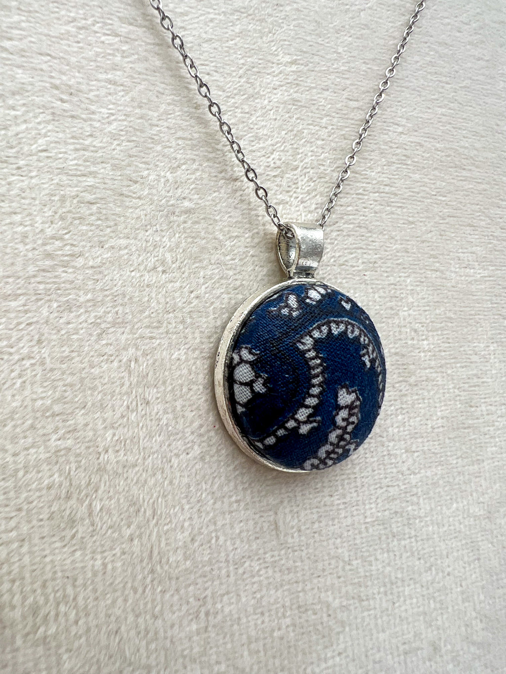 Vintage Textile and Silver Necklace