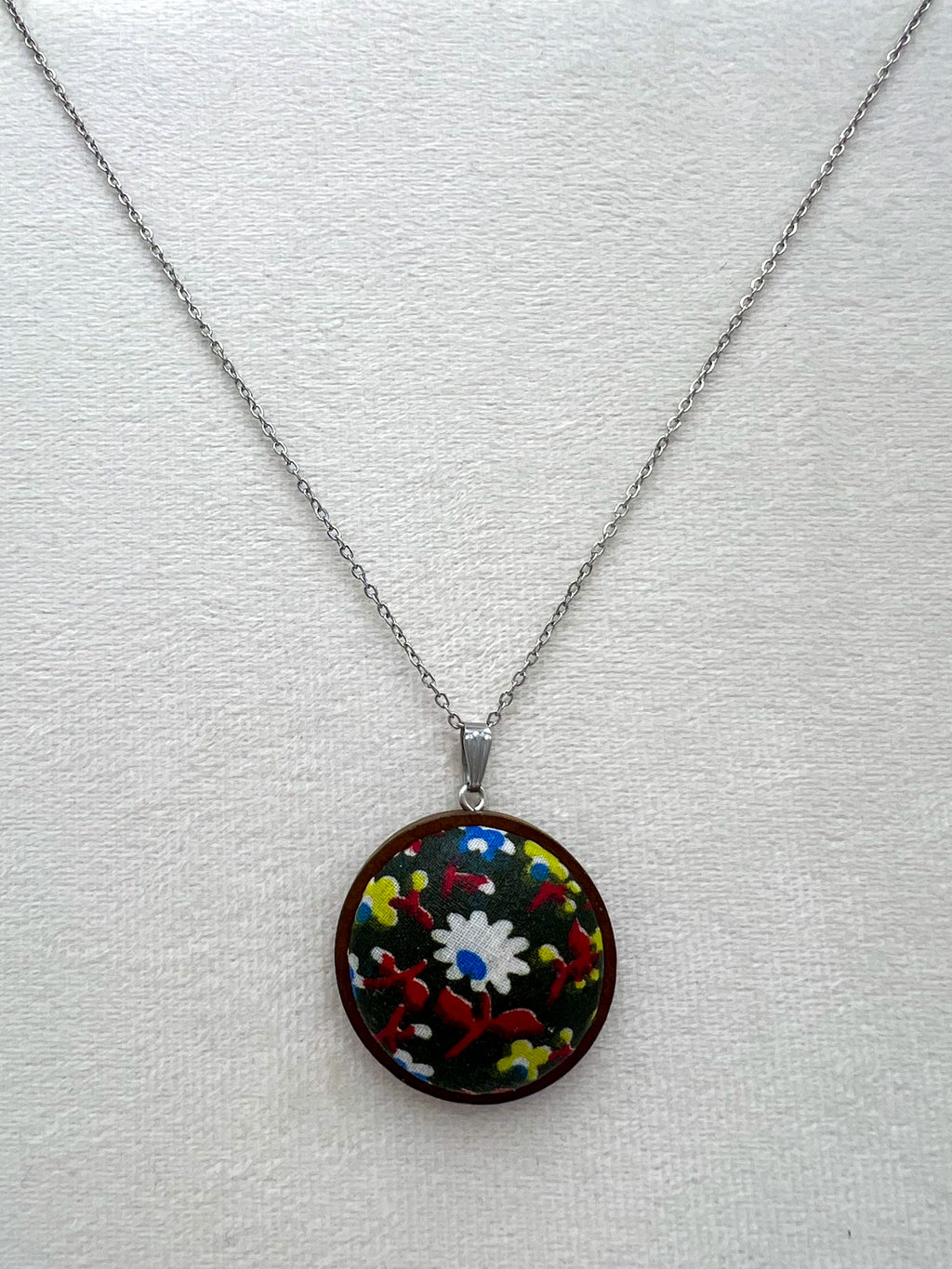 Vintage Textile and Wood Necklace