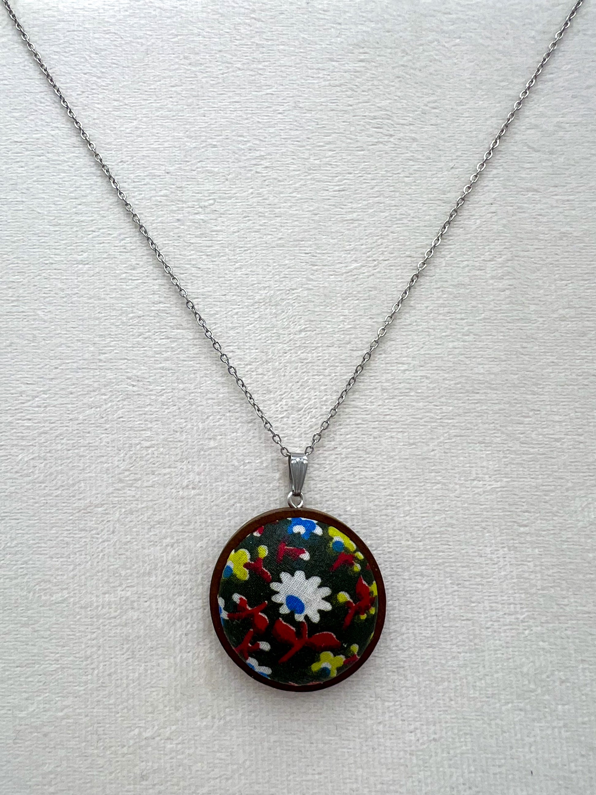 Vintage Textile and Wood Necklace