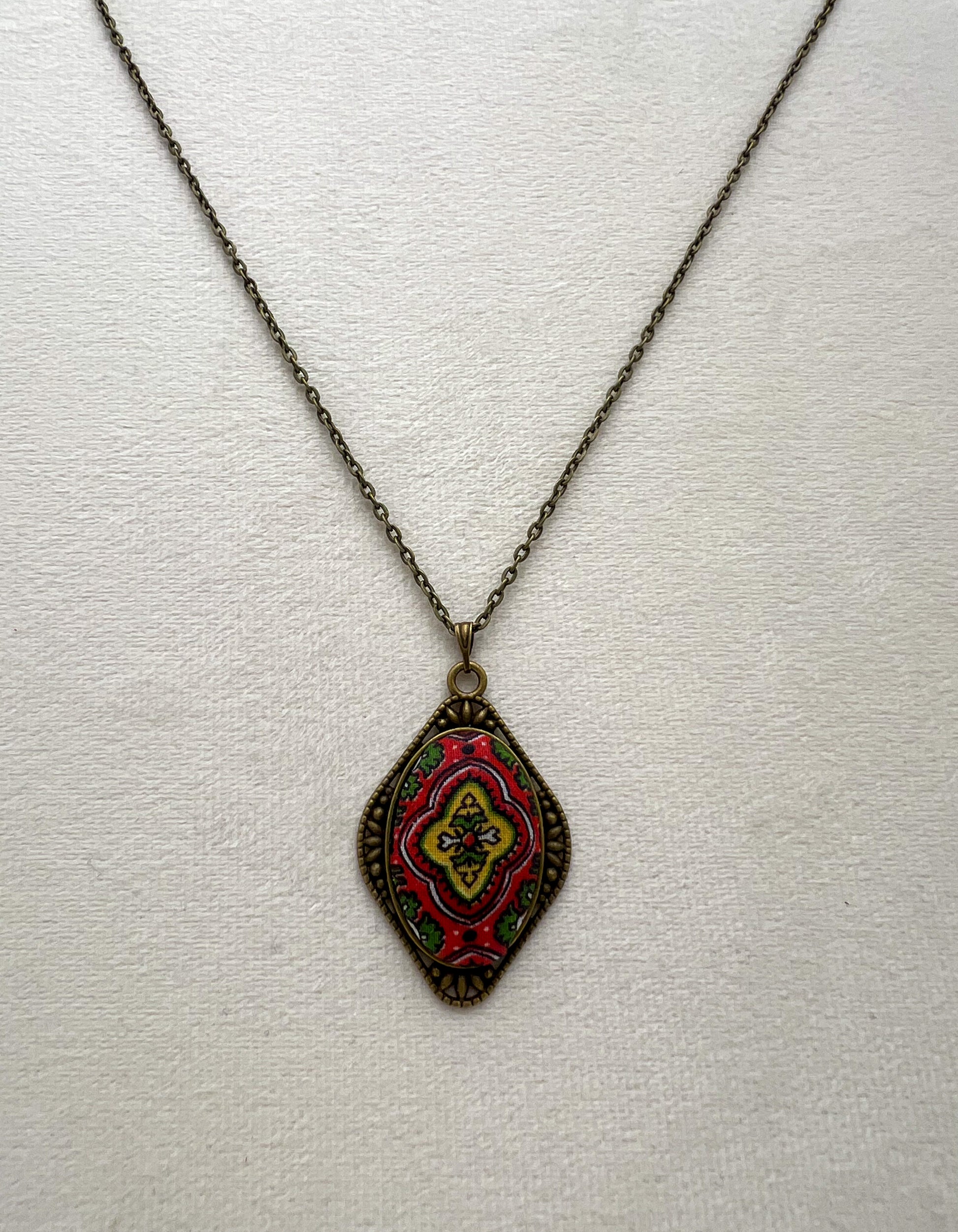 Vintage Textile and Antique Bronze Necklace