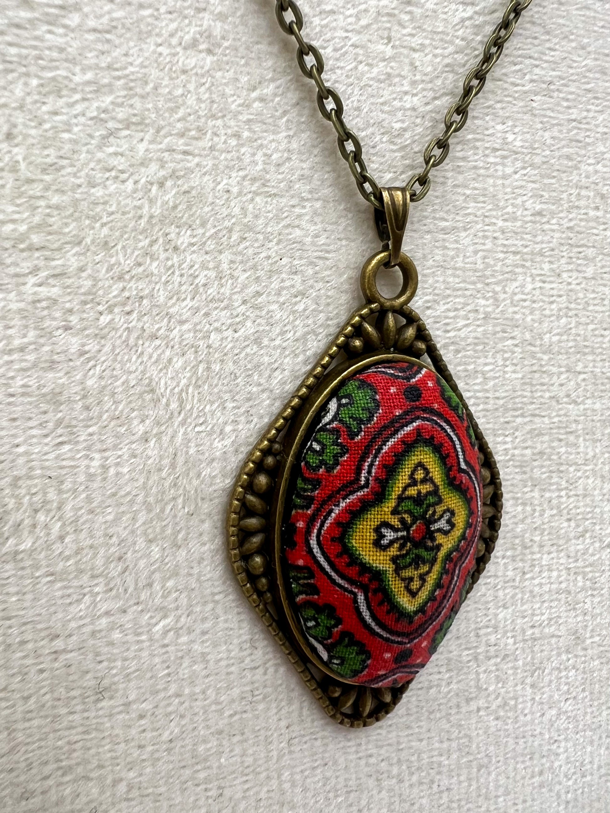 Vintage Textile and Antique Bronze Necklace