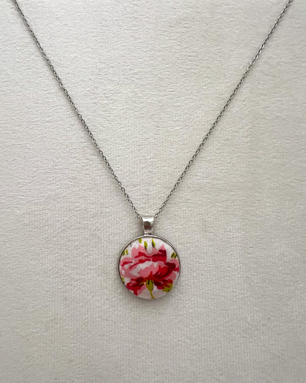 Vintage Rose Textile & Antique Silver Necklace