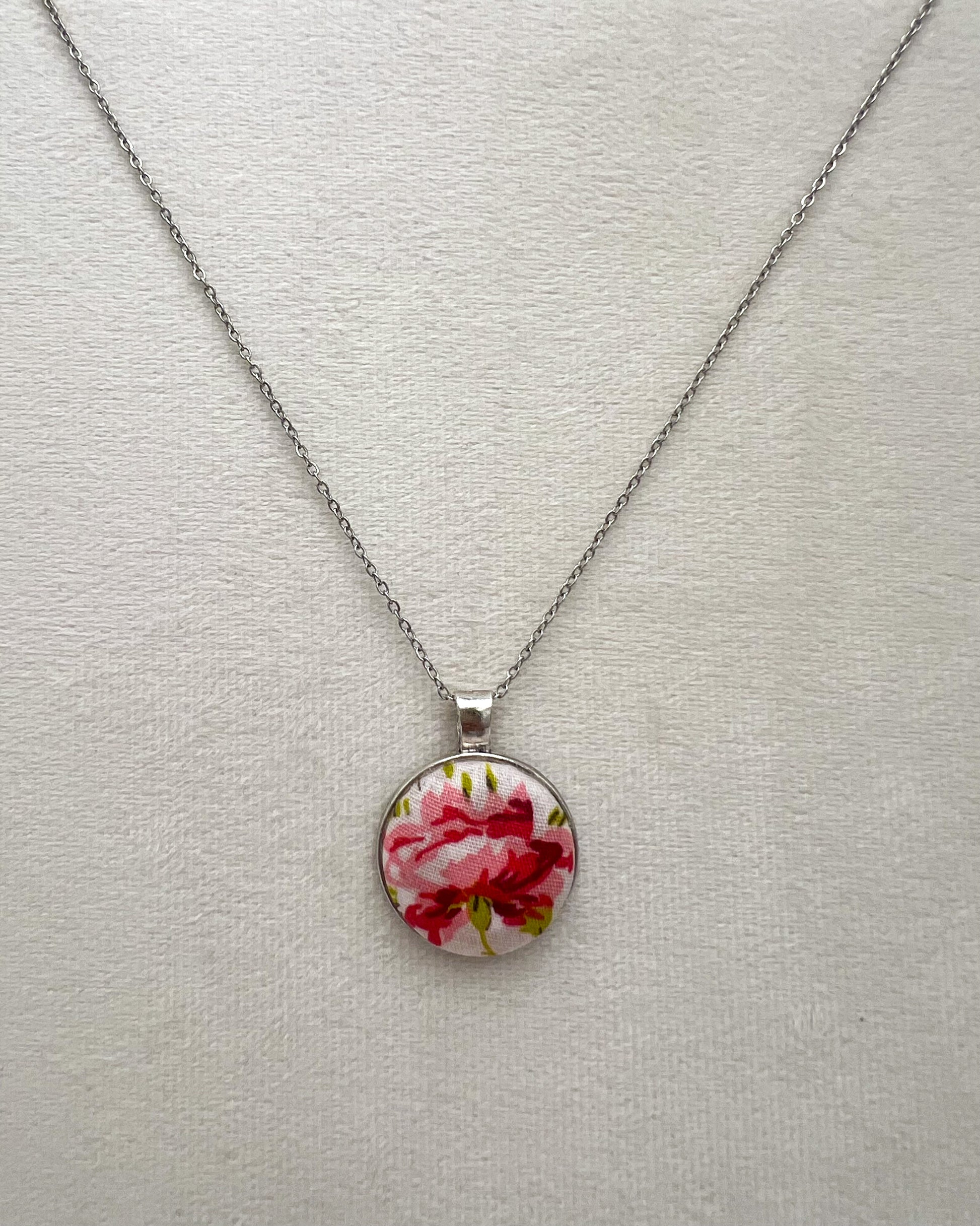 Vintage Rose Textile & Antique Silver Necklace