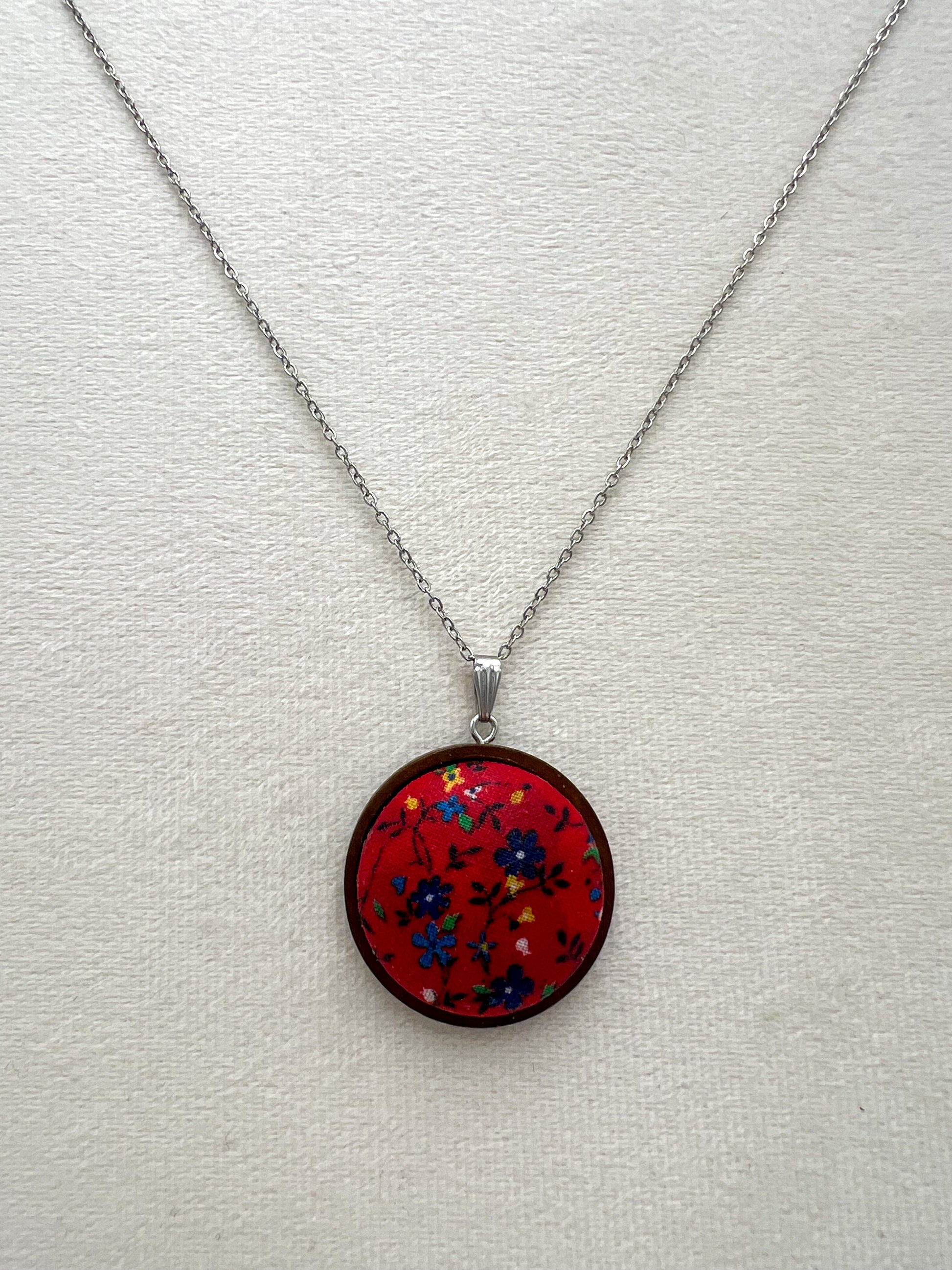 Vintage Textile and Wood Necklace
