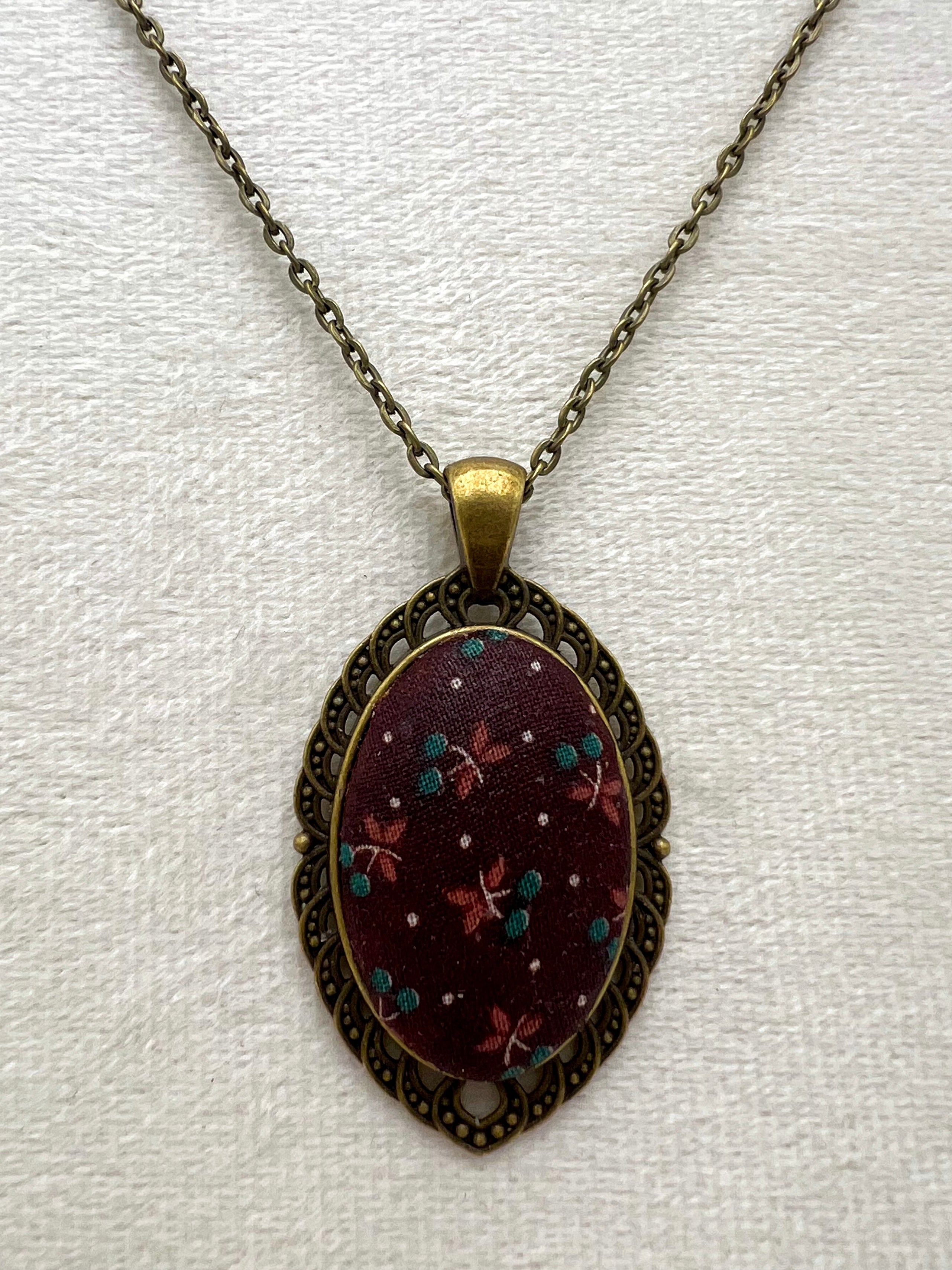 Vintage Textile & Antique Bronze Necklace