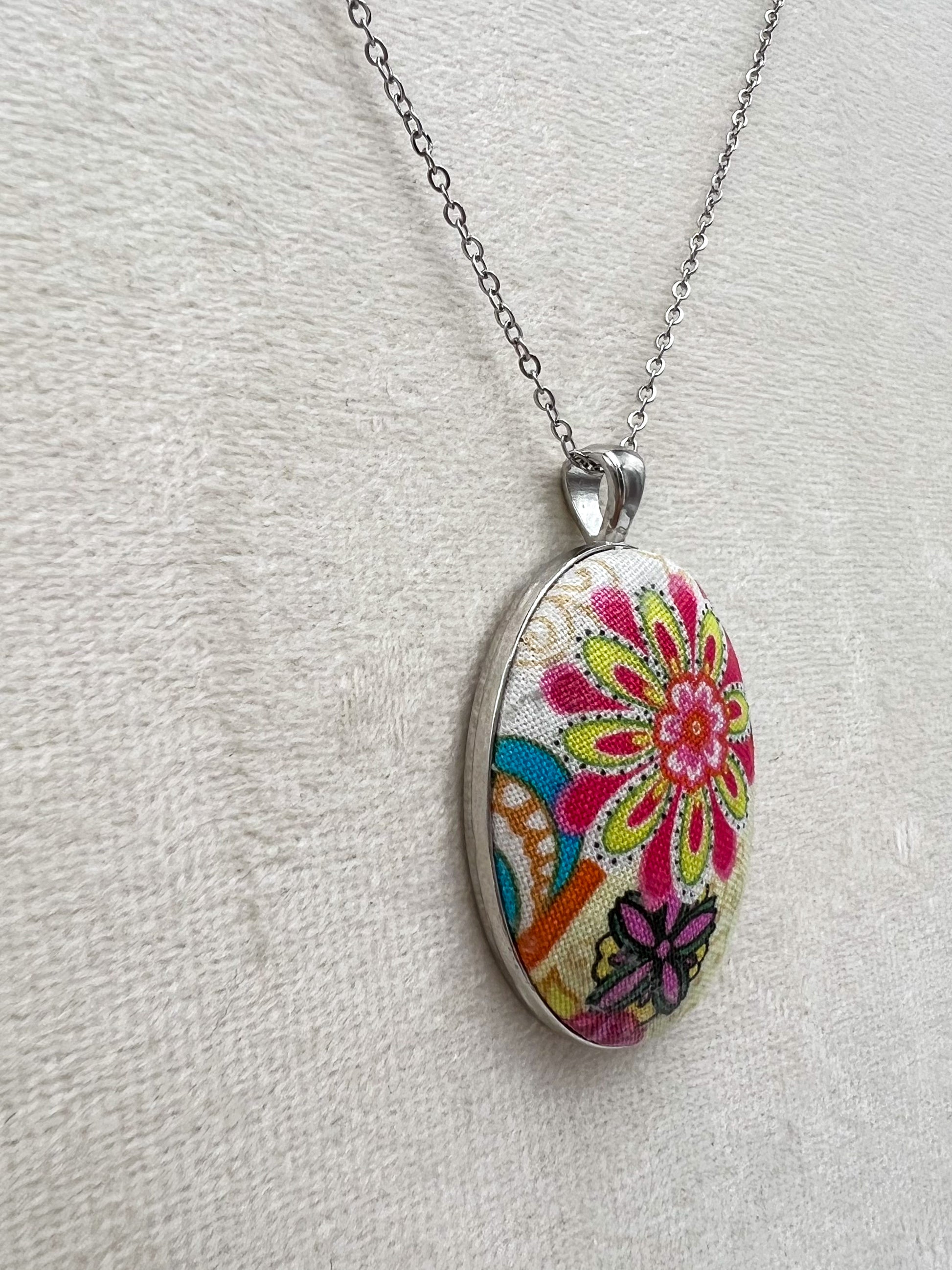 Vintage Textile & Antique Silver Necklace