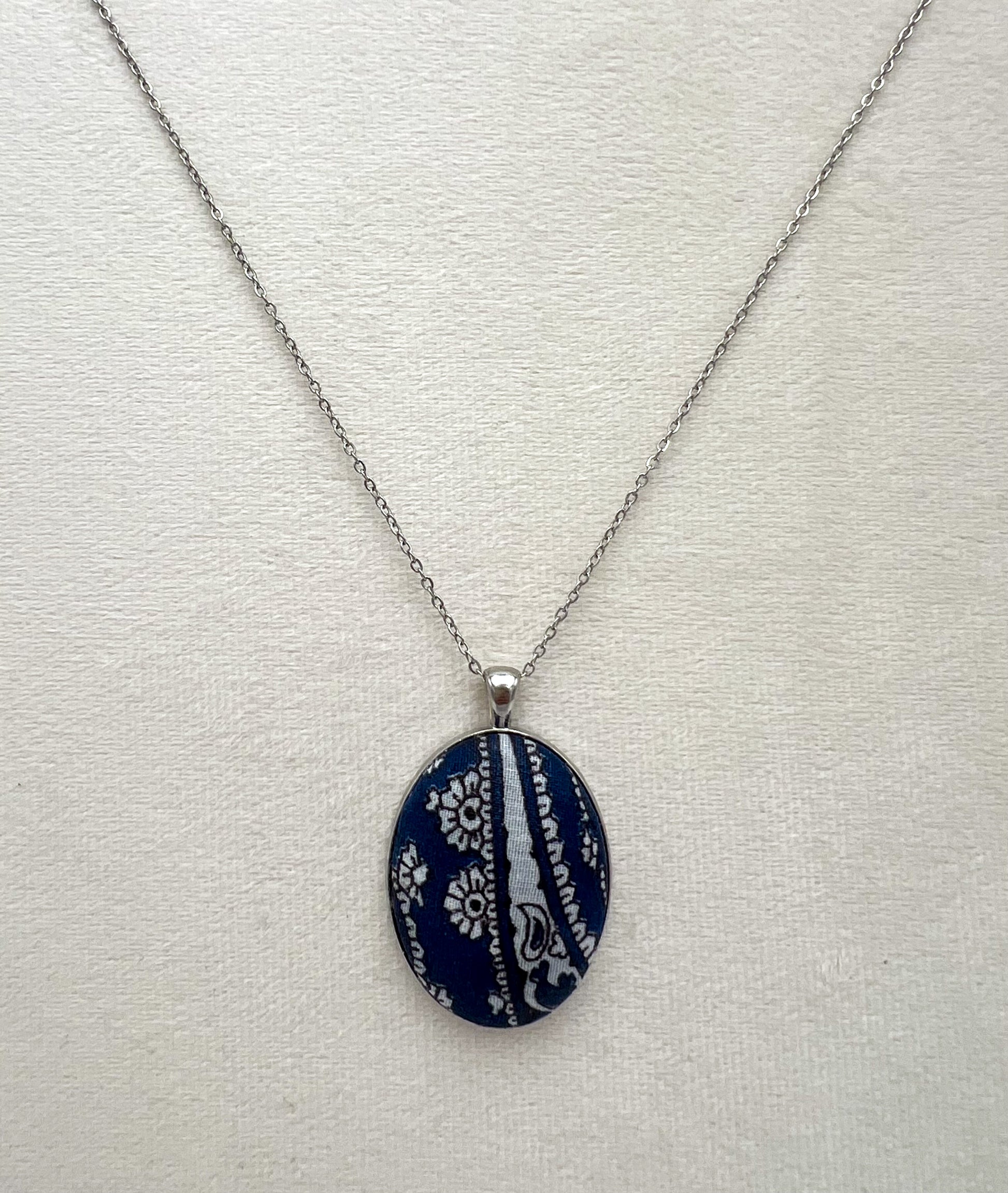 Vintage Blue Textile & Antique Silver Necklace