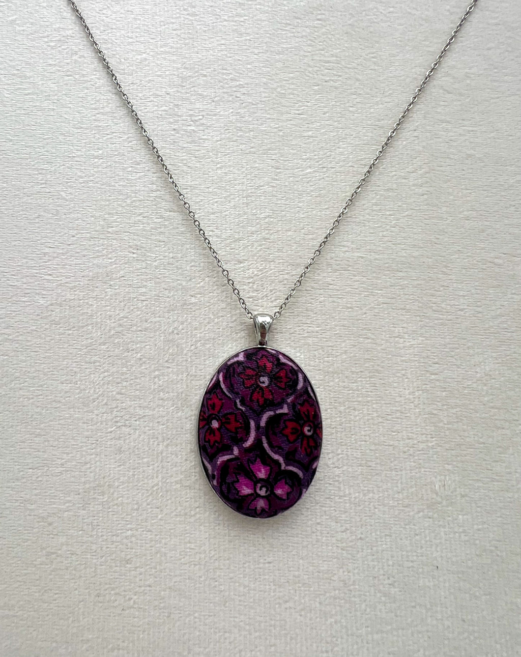 Vintage Textile & Antique Silver Necklace