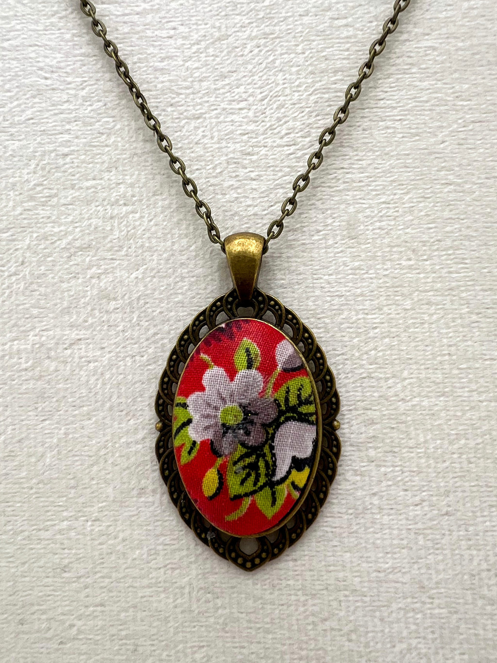 Vintage Textile and Bronze Necklace