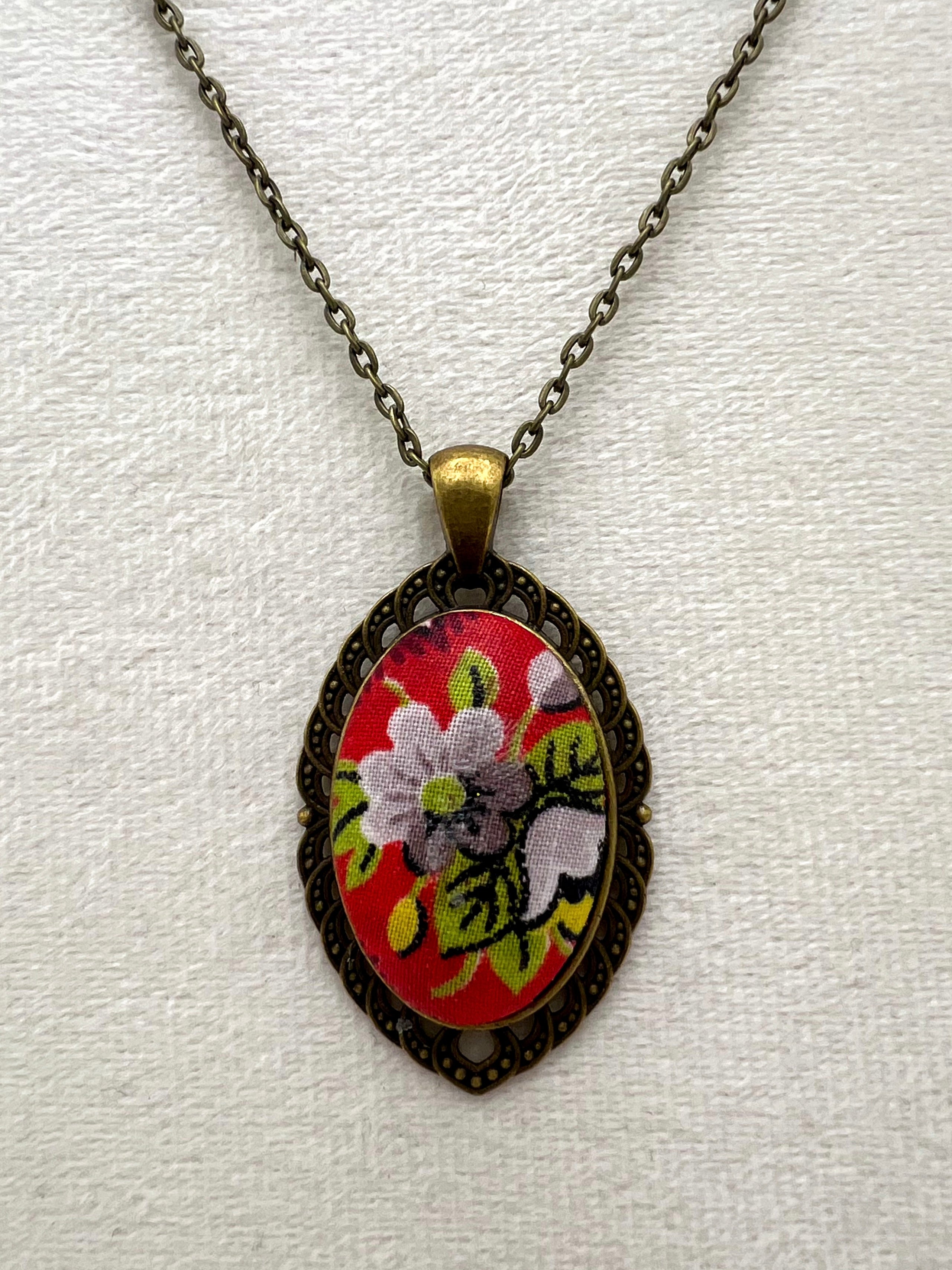 Vintage Textile and Bronze Necklace