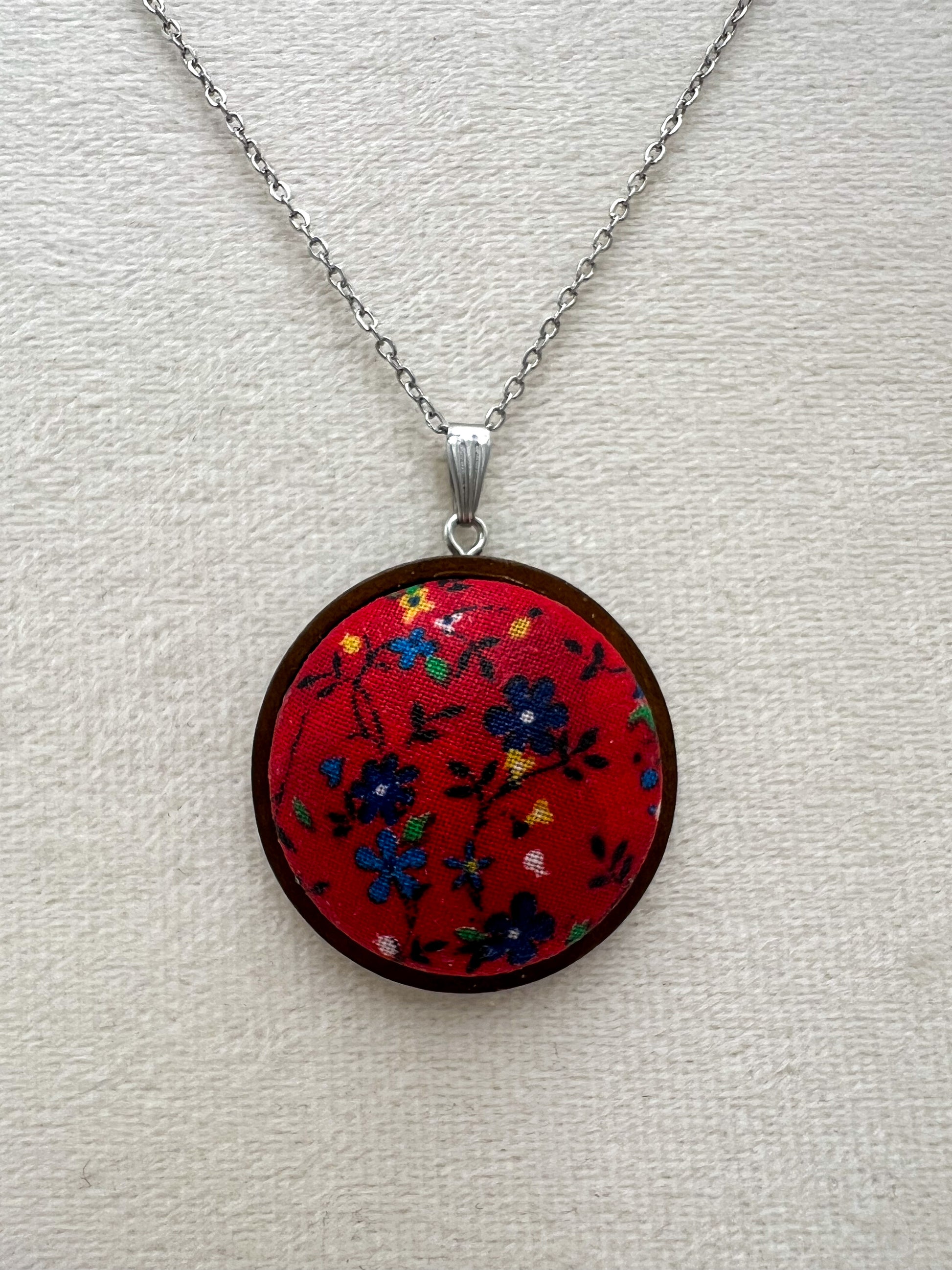 Vintage Textile and Wood Necklace