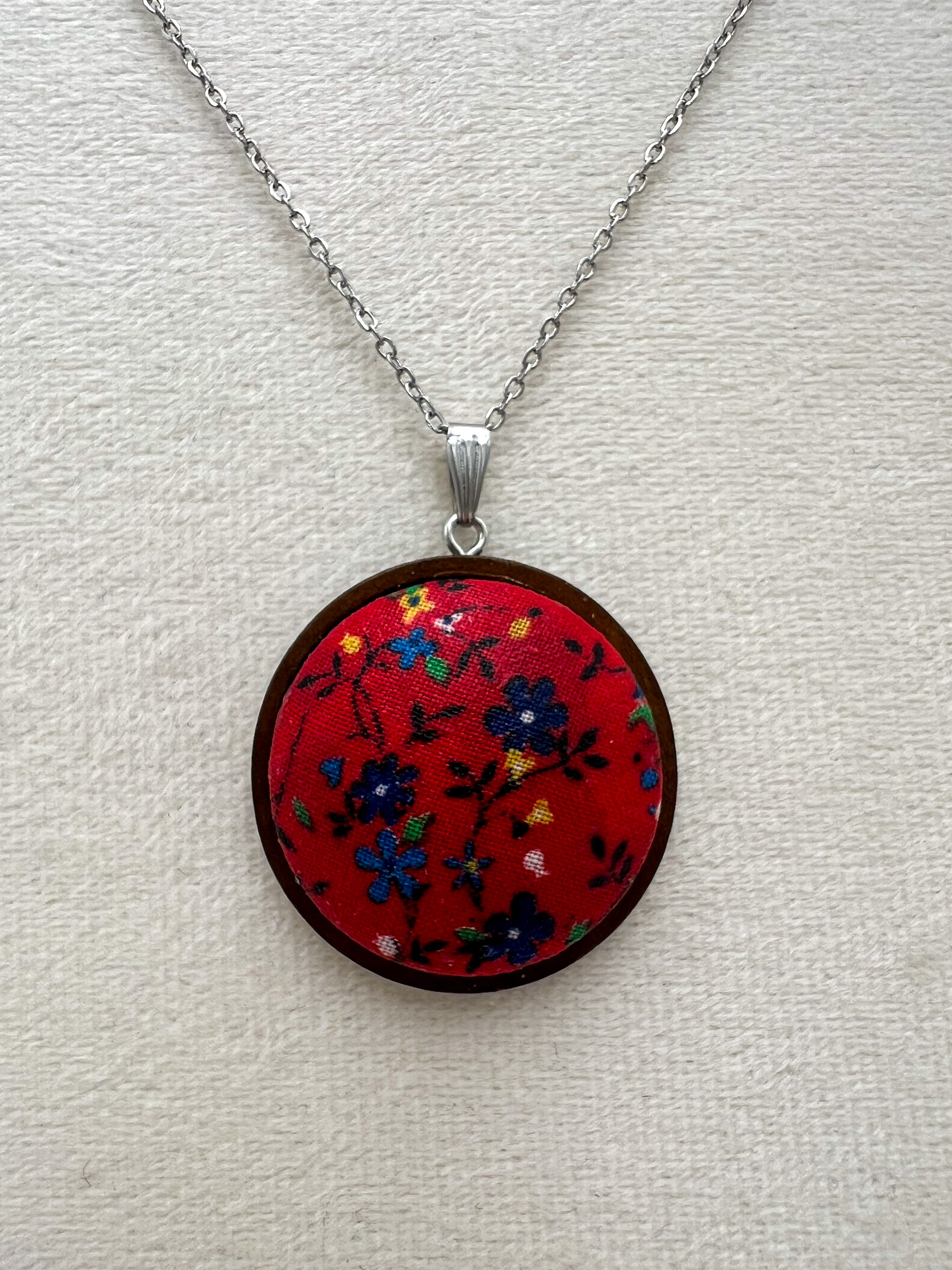 Vintage Textile and Wood Necklace