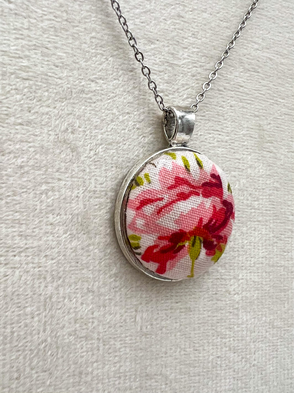 Vintage Rose Textile & Antique Silver Necklace