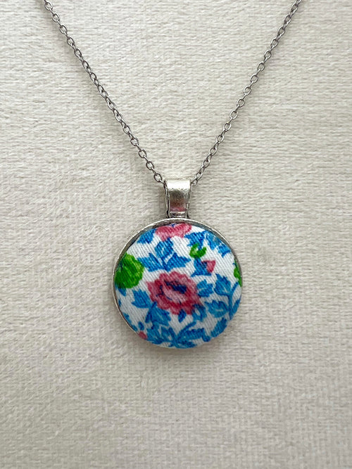 Vintage Floral Textile & Antique Silver Necklace