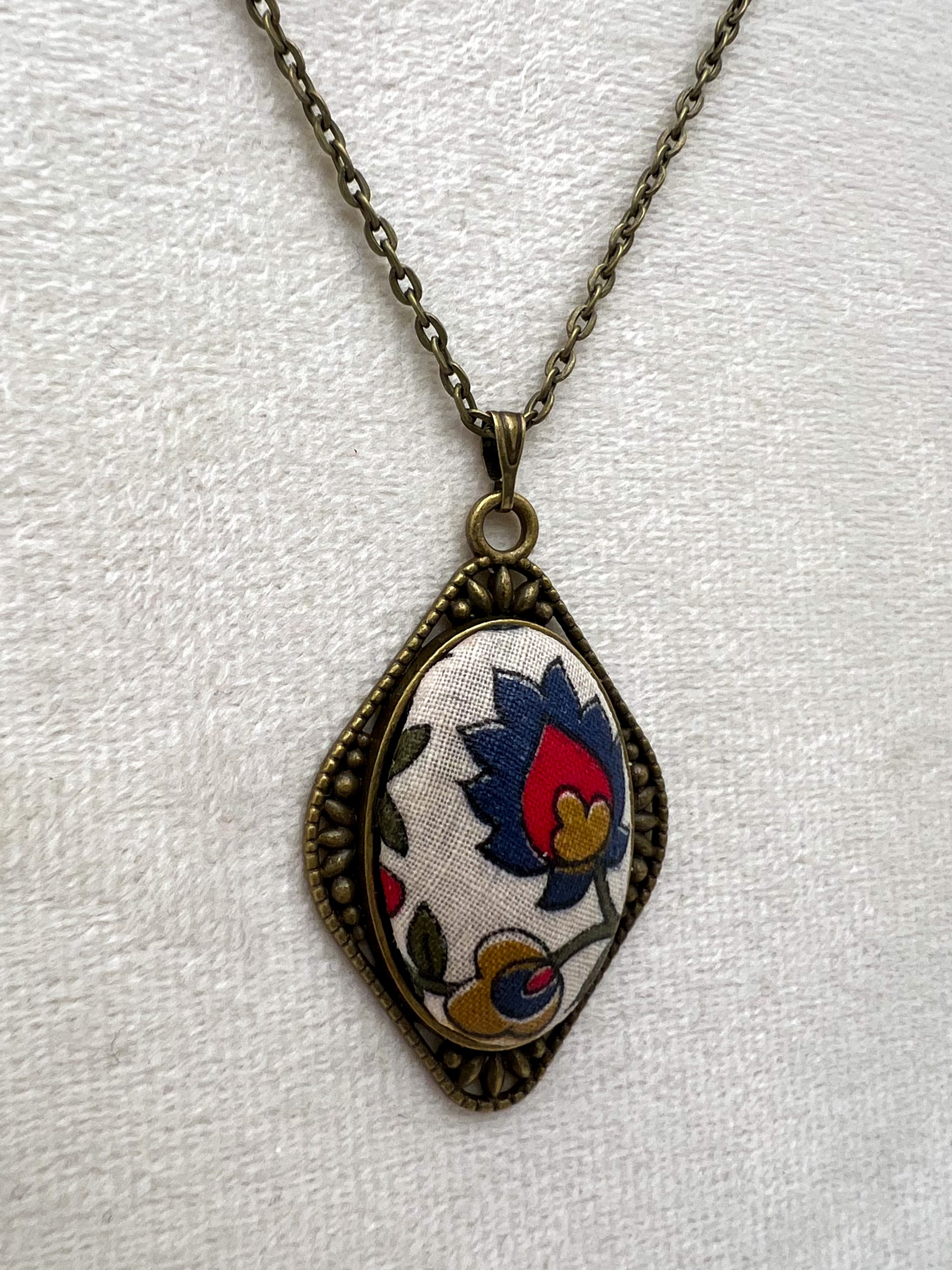 Vintage Textile and Antique Bronze Necklace