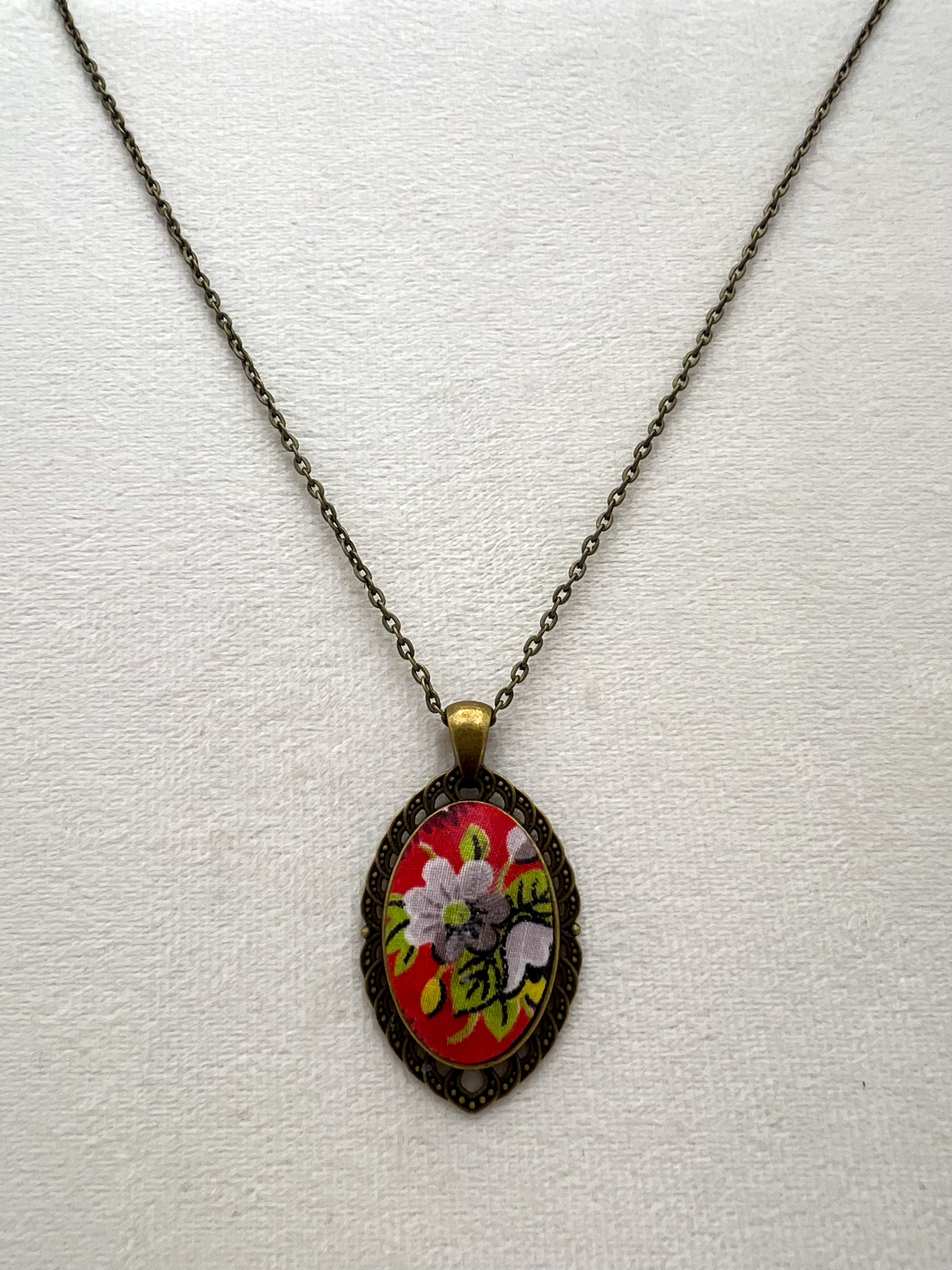 Vintage Textile and Bronze Necklace