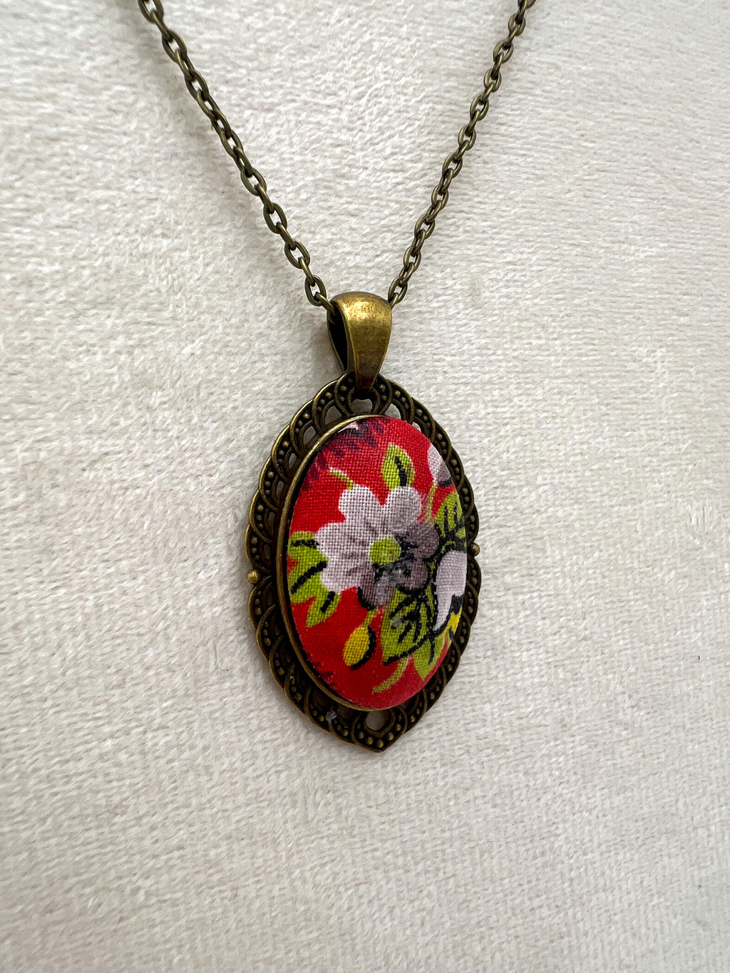 Vintage Textile and Bronze Necklace