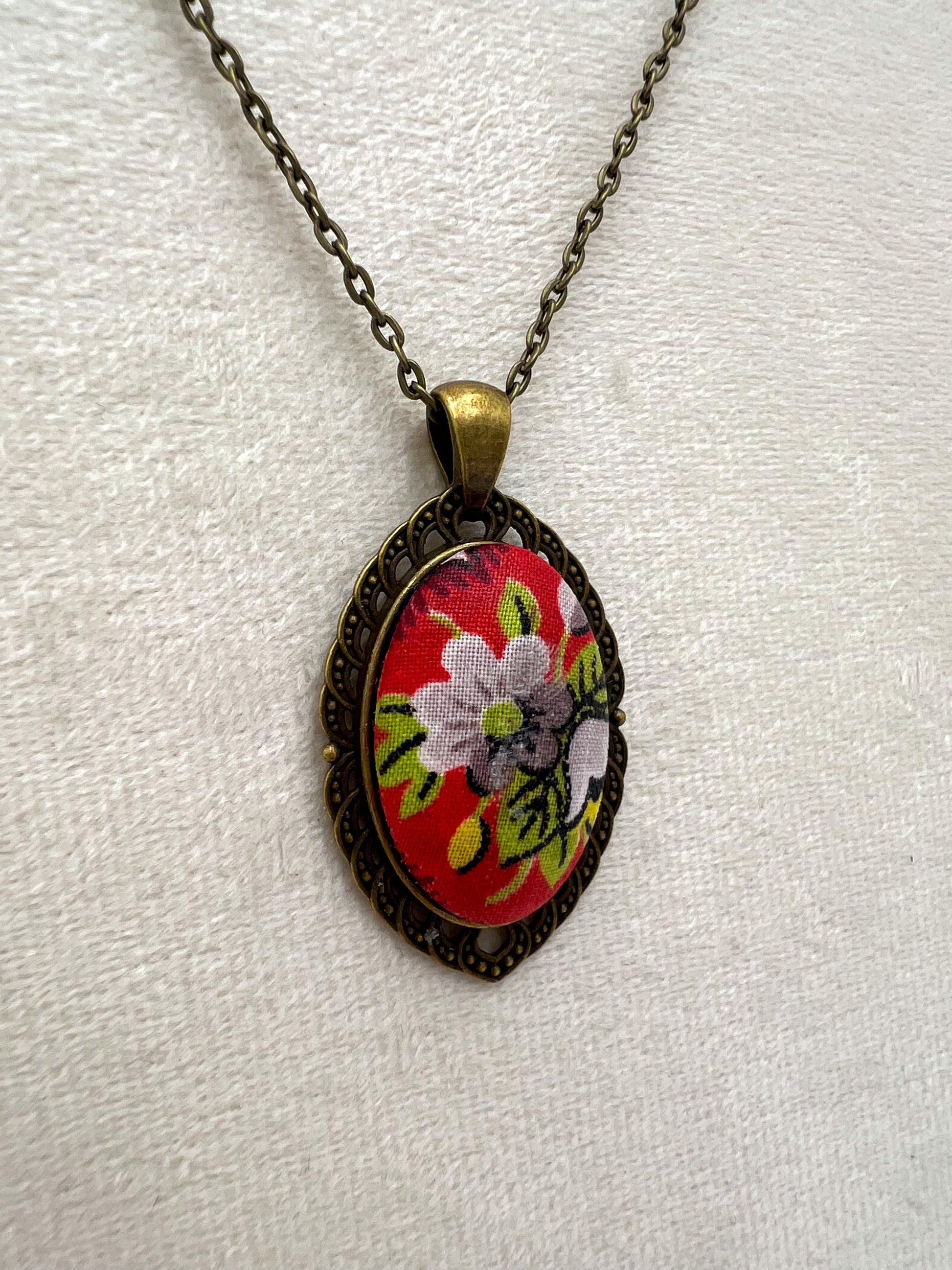 Vintage Textile and Bronze Necklace