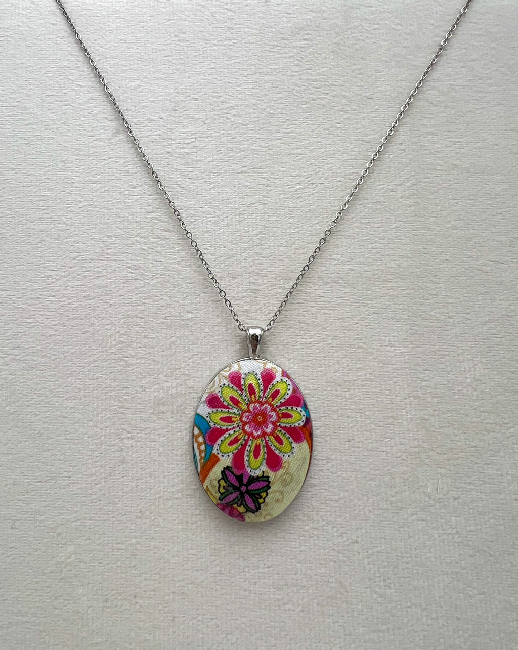 Vintage Textile & Antique Silver Necklace