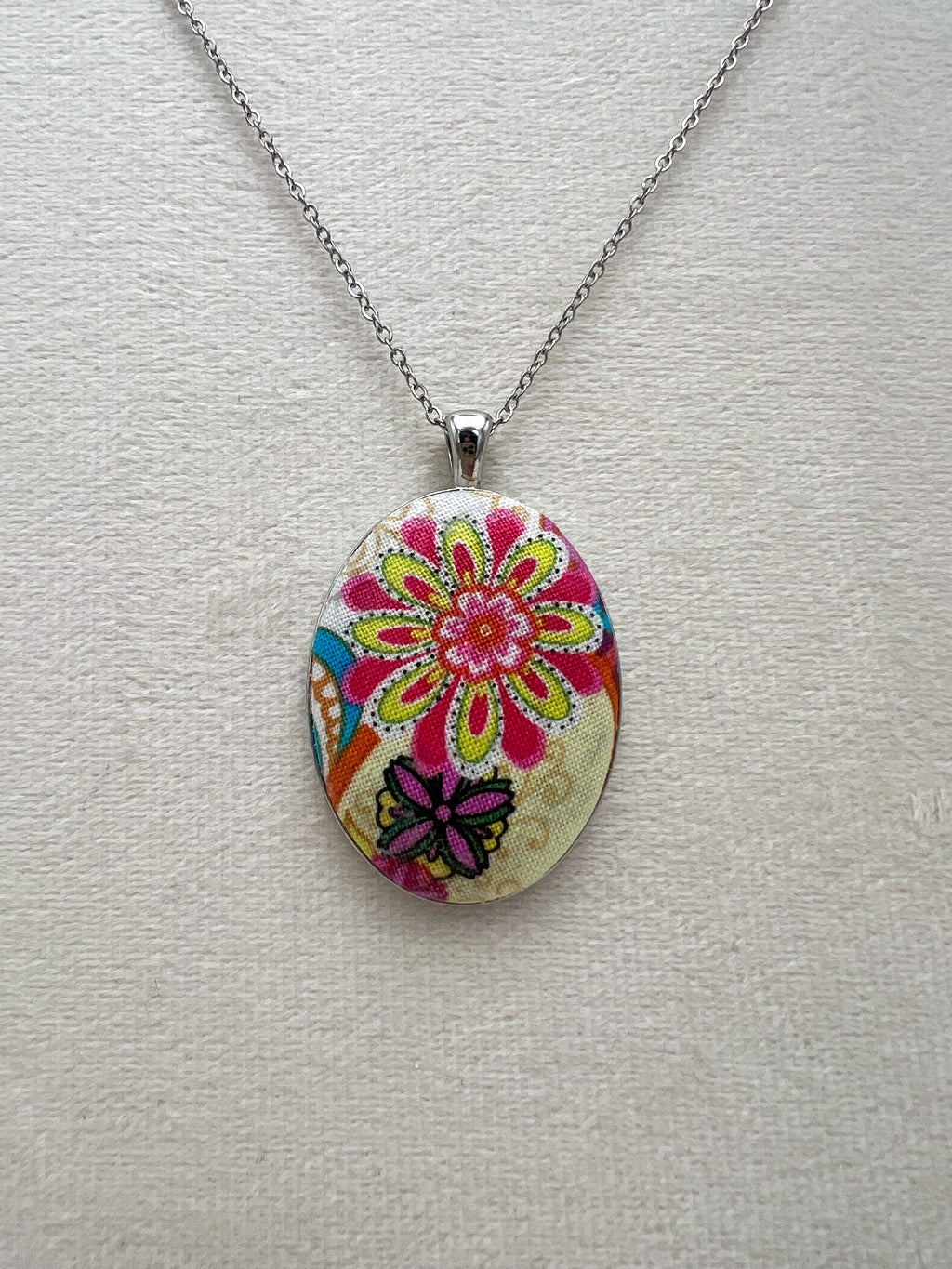 Vintage Textile & Antique Silver Necklace