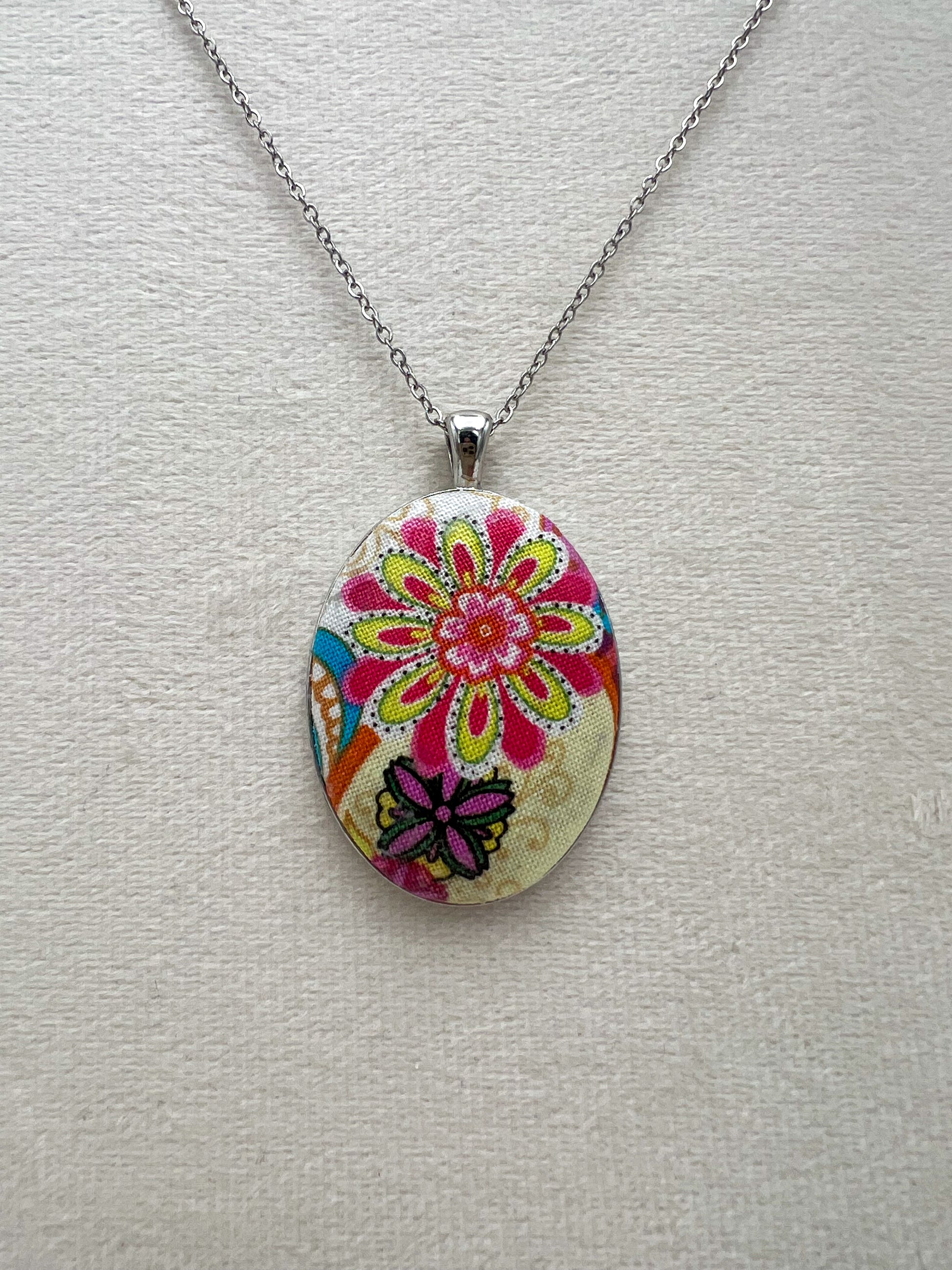 Vintage Textile & Antique Silver Necklace